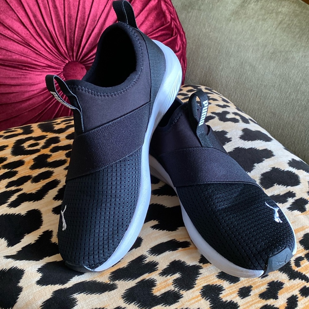 Puma Black Perforated Patterned Pull-On Sneakers,… - image 1